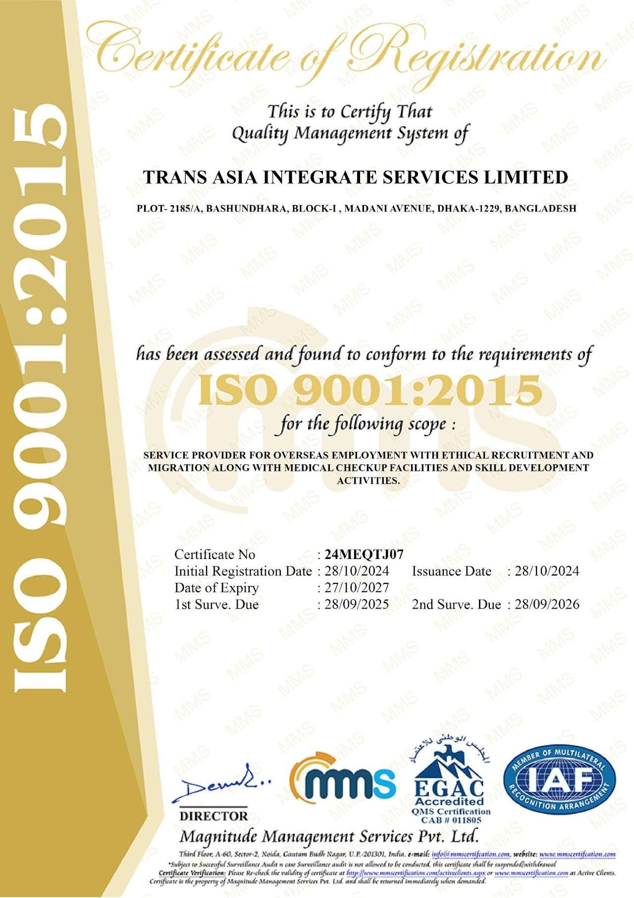ISO 9001:2015 Certificate
